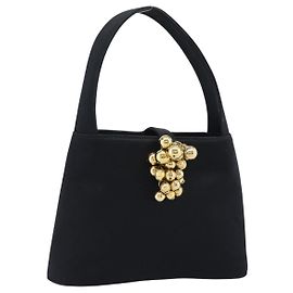 Borsa a mano Salvatore Ferragamo in raso nero e oro Auth 190618