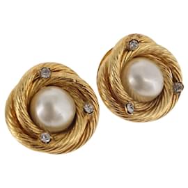 Orecchini CHANEL Perla Metallo Oro Bianco CC Auth 186929