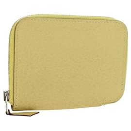 Portefeuille pièces HERMES en cuir Taurillon Clemence Jaune Auth 190522M - Hermès