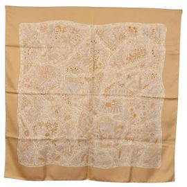 Hermès HERMES Carré 90 Schal "Chemins de Garrigue" Seide Beige Gelb Authentisch 186915M