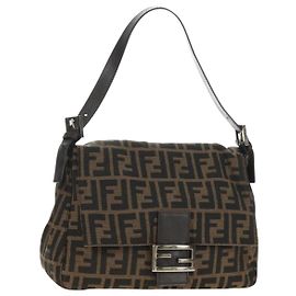 FENDI Zucca Canvas Mamma Baguette Shoulder Bag Marrone Nero Autentica BA13813V