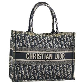 Borsa a mano 2way Christian Dior Trotter Canvas Oblique Book Navy Auth 190866A