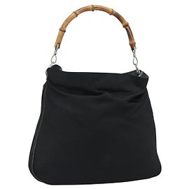 Sac à main GUCCI Bamboo en toile noir argent 001 1553 Auth ka5114