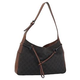 Bolsa de Ombro GUCCI GG Canvas Horsebit Marrom Escuro Preto 101975 Auth BA13967A