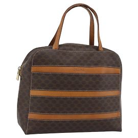 Céline Borsa CELINE Macadam Canvas PVC Pelle Marrone Oro Auth mr2662