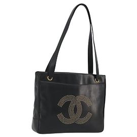 CHANEL COCO Mark Tote Bag Leder Schwarz Gold CC Auth 190947SAV