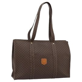 Céline Borsa Tote CELINE Macadam in tela PVC e pelle marrone con dettagli dorati Auth 190411