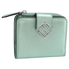 Portafoglio Compatto FENDI in Pelle Verde Argento 8M0490 Auth ar14064M