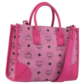 Borsa a Mano MCM Vicetos Logogramma PVC Pelle 2way Oro Rosa Auth mr2718A