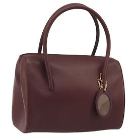Borsa a mano CARTIER Must Line in pelle Bordeaux Oro Auth 191039A