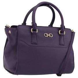 Borsa Salvatore Ferragamo Gancini in Pelle 2way Viola Oro Auth ka5151A