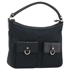 Borsa a Spalla GUCCI GG Canvas Abbey Nera Argento Silver Silver 153025 Auth 186646SAV