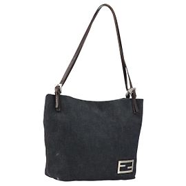 FENDI Tote Bag Denim Blau Silber Auth mr2637