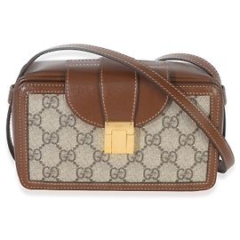 Gucci Beige Brown GG Supreme Monogram Mini Clasp Bag