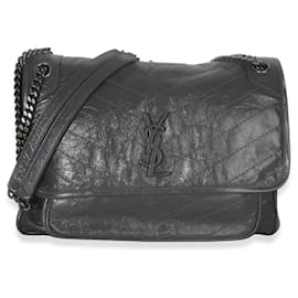 Borsa Saint Laurent Large Niki Chain in pelle di vitello matelassé grigio stropicciato