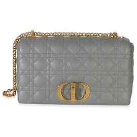 Borsa Christian Dior Caro Chain Medium in pelle di vitello morbida grigia cannage