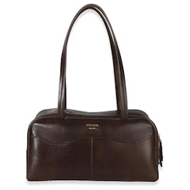 Grande borsa a tracolla in pelle di vitello invecchiata marrone cacao Prada