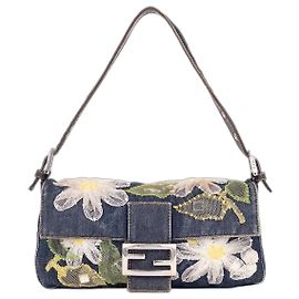 Fendi Baguette Schultertasche aus Denim mit Margeriten-Stickerei Limited Edition 2000er
