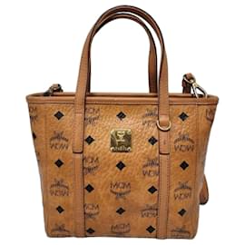 MCM Visetos Mini Toni Shopper Tote Cognac