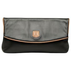 Celine Black Leather Triomphe Foldover Clutch - Céline