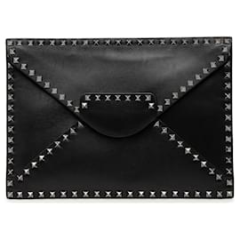 Clutch a bustina Untitled Rockstud in pelle nera Valentino