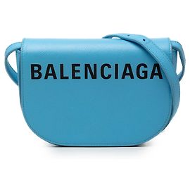Balenciaga Borsa a tracolla Ville Day in pelle di vitello martellata blu XS