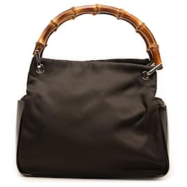 Borsa a mano Gucci in nylon marrone con manici in bambù