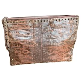 Valentino Garavani Large Rockstud Lizard-Effect Leather Clutch Bag