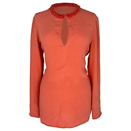 Gucci Bluse aus Korallen-Seide mit Perlenbesatz am Ausschnitt