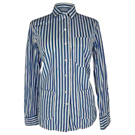 Celine Button-Down-Bluse mit Streifen aus hellblauer Baumwolle - Céline