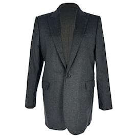 Celine Einreihiger strukturierter Blazer aus schwarzer Wolle - Céline