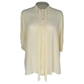 Celine Vintage Bluse mit integrierter Krawatte aus Acetat in Pastellgelb - Céline