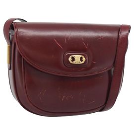 Céline CELINE Shoulder Bag Leather Bordeaux Gold Auth ar13983