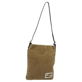 Borsa a tracolla FENDI in velluto a coste beige argento Auth mr2721