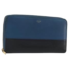 Carteira Long CELINE em Couro Azul Preto Ouro Auth bs35975 - Céline