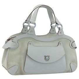 Borsa Salvatore Ferragamo Gancini in pelle e scamosciato azzurro chiaro argento Auth 186612