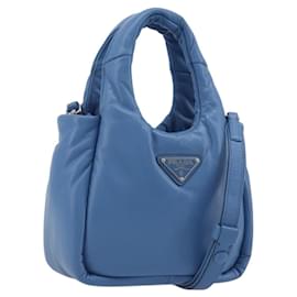 Borsa PRADA in pelle 2way Blu Argento Auth 191476SM