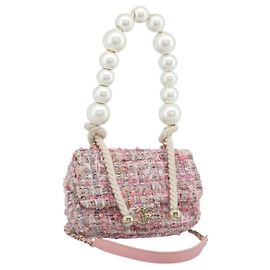 CHANEL Chain Shoulder Bag Tweed 2way Pink Gold CC Auth 191647SAM