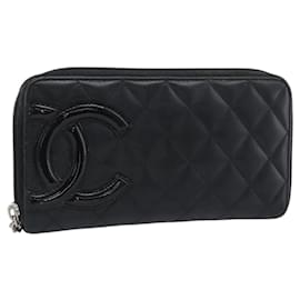 CHANEL Matelasse Cambon Line Long Wallet Leather Black Silver CC Auth 190679 - Chanel