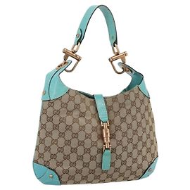 Bolso de Hombro GUCCI GG Canvas New Jackie Marrón Oro 120888 Auth mr2796V
