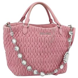 Borsa a tracolla Miu Miu Matelasse Chain in pelle 2way Rosa Argento Auth 190606