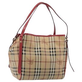 BURBERRY Nova Check Schultertasche PVC Beige Gold Auth mr2695