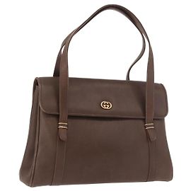 GUCCI Hand Bag Leather Brown Gold 000 46 4857 Auth 190970