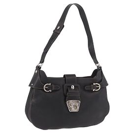 Bolso de Hombro Salvatore Ferragamo Gancini de Cuero Negro Plata Auténtico BA13760A