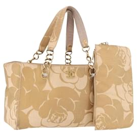 CHANEL Chain Shoulder Tote Bag aus Raphia Beige Gold CC Auth 191448V - Chanel