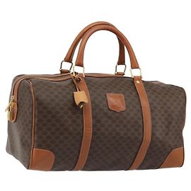 Céline CELINE Boston Tasche Macadam Canvas PVC Leder Braun Gold Auth 188283A