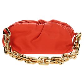 BOTTEGA VENETA Bolso de hombro The Chain Pouch de piel Naranja Oro Auth 190460SV