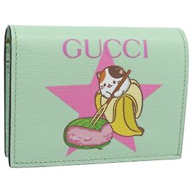 GUCCI Bananya Portafoglio Compatto in Pelle Verde Menta 701009 Auth 191625M