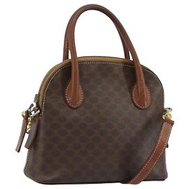 Céline CELINE Macadam Canvas Handtasche PVC Leder 2way Braun Gold Auth gh2206