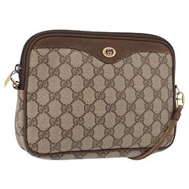 Borsa a Spalla GUCCI GG Supreme PVC Beige Oro 56 02 068 Auth 190535